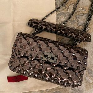 Valentino Rockstud Spike Small Flap Gunmetal
